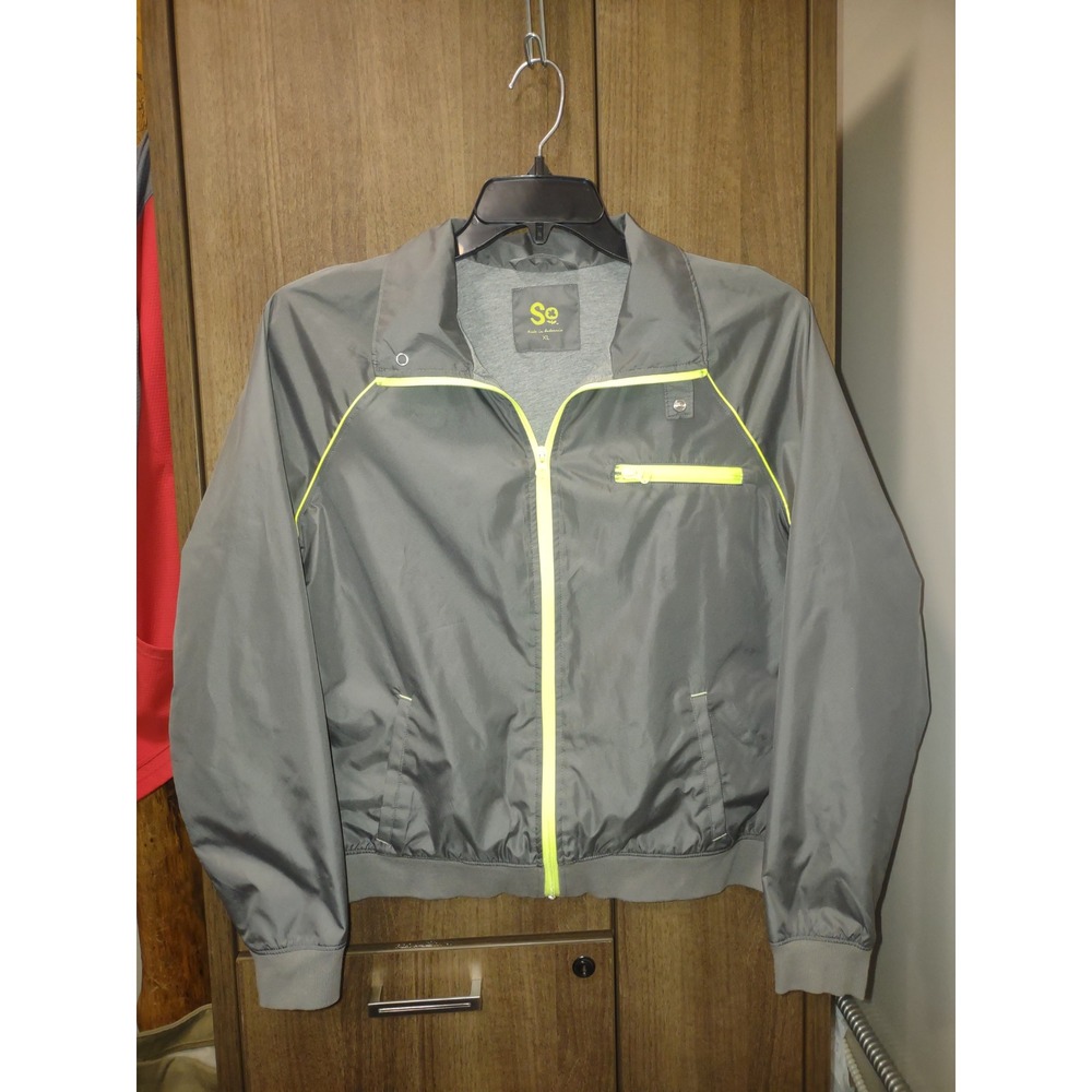 SO Jacket Windbreaker Full Zip Lightweight Gray Neon Trim Girls‎ XL